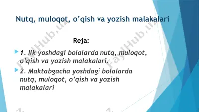 nutq, muloqot, o’qish va yozish malakalari — PPTX