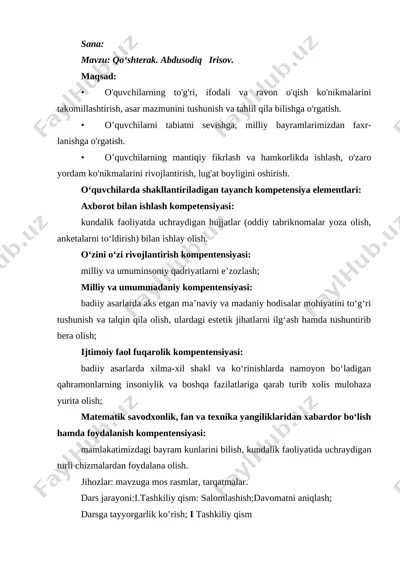 qo'shterak 3-sinf o'qish — DOCX