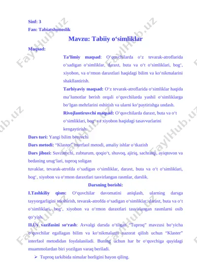 tabiiy o‘simliklar 3-sinf — DOCX
