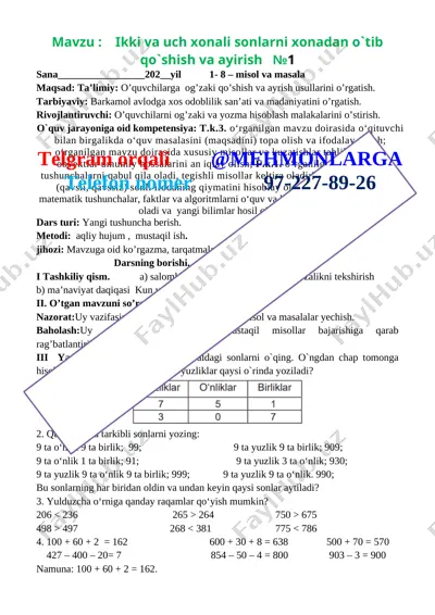 3-sinf mmatematika 1-chorak 2021-2022-yil — DOCX