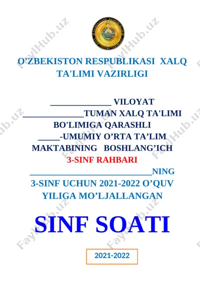 3-sinf soati 2021-2022 o'quv yili uchun xtb bulimi — DOCX
