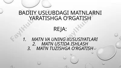 badiiy uslubdagi matnlarni yaratishga o‘rgatish — PPTX