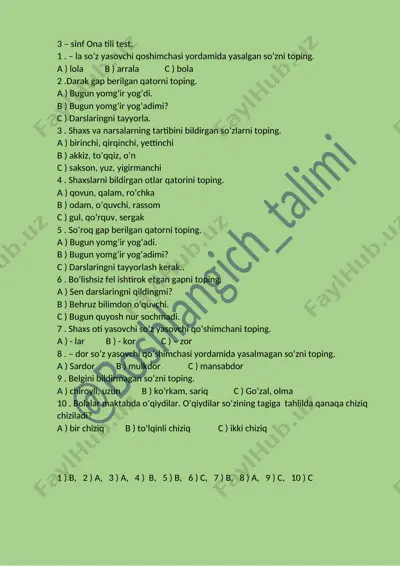 3 - sinf ona tili test. — DOCX