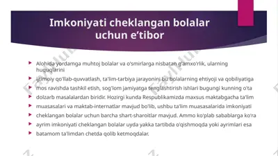 imkoniyati cheklangan bolalar uchun e’tibor — PPTX