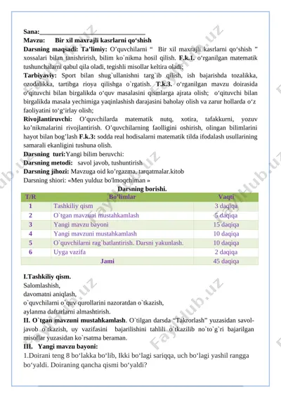 3-sinf matematka iv-chorak tayyor — DOCX