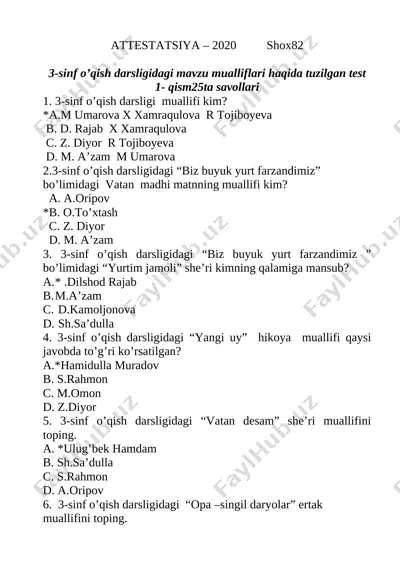 3-sinf o'qish mualliflari — DOCX