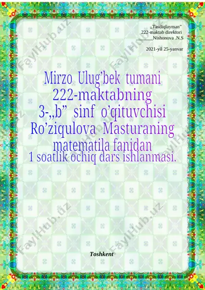 3-,,b''sinf matematika fanidan dars ishlanma — DOCX