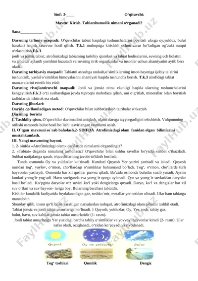 3-sinf tabiatshunoslik — DOCX