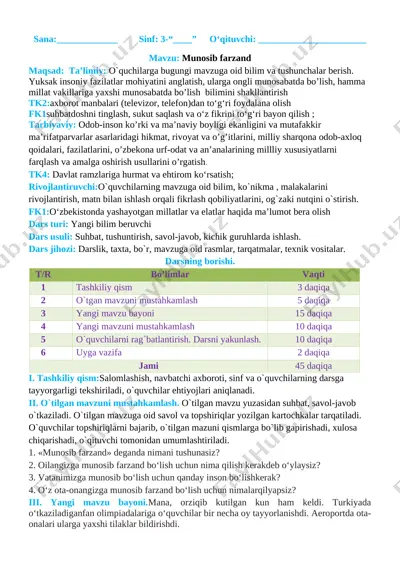 3-sinf tarbiya — DOCX