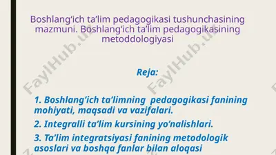 boshlangʻich taʼlim pedagogikasi tushunchasining mazmuni. boshlangʻich taʼlim pedagogikasining metoddologiyasi — PPTX