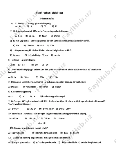 3-sinf blokli test №2 — DOCX