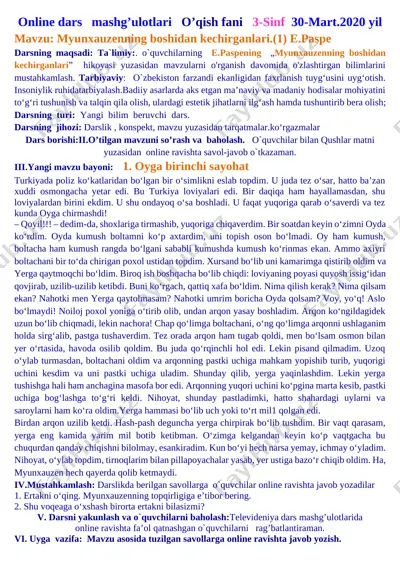 onlayn darslar konspekti boshlang'ich 2020-2021 — DOCX
