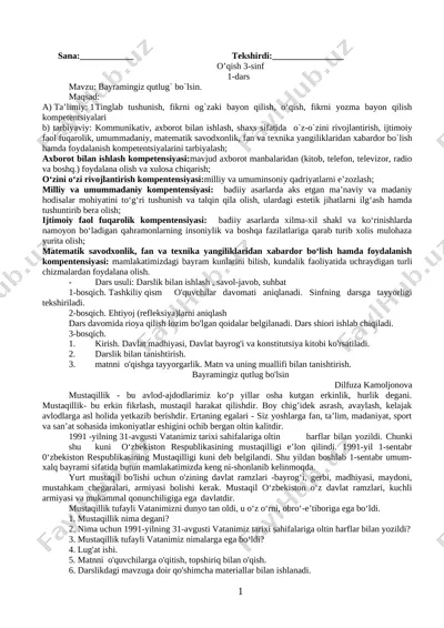 konspekt ukish 3-sinf — DOC