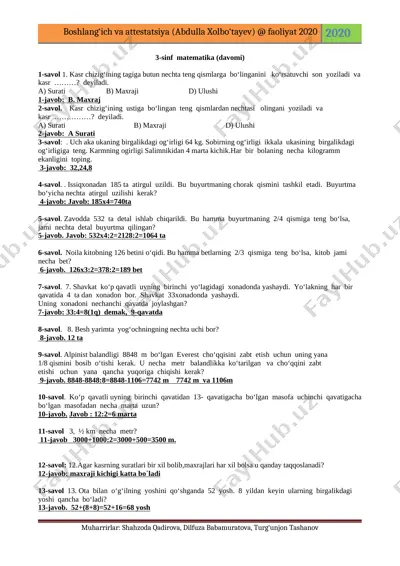 19-mart 3-sinf matem davomi — DOCX