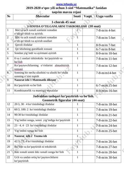 3-sinf matematika — DOCX