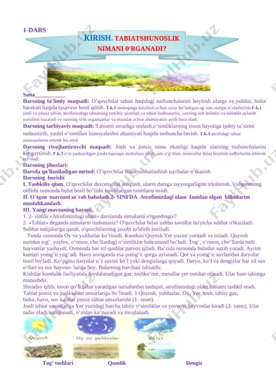 3-sinf atrofolam(tabiat) 2019-2020 yillik konspekt to`liq — DOCX
