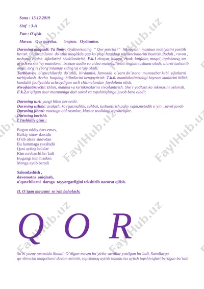qor parcha mavzusida ochiq dars ishlanmasi — DOCX