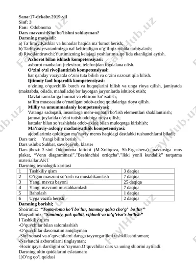 kim bo'lishni xohlayman 3-sinf 2019 — DOCX