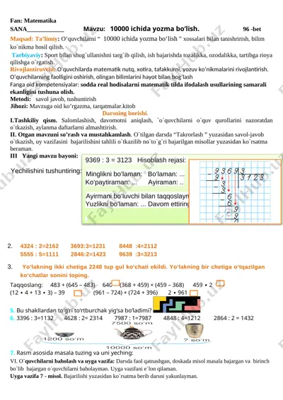 3 sinf 3-chorak matematika — DOCX