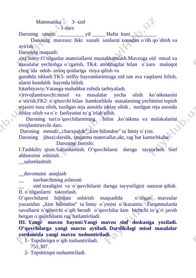 3-sinf matematika — DOCX