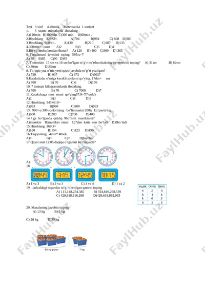 3-sinf matematika — DOCX