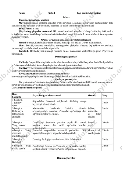 3-sinf dars ishlanma matematika+ — DOCX