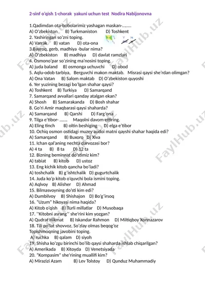 2-sinf o'qish test 1-chorak snn — DOCX
