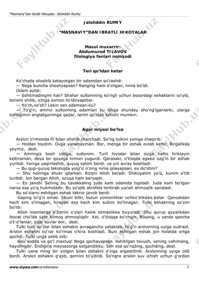 jaloliddin rumiy. masnaviydan hikoyatlar — PDF