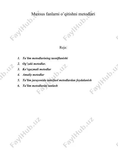 maxsus fanlarni o’qitishni metodlari — DOC