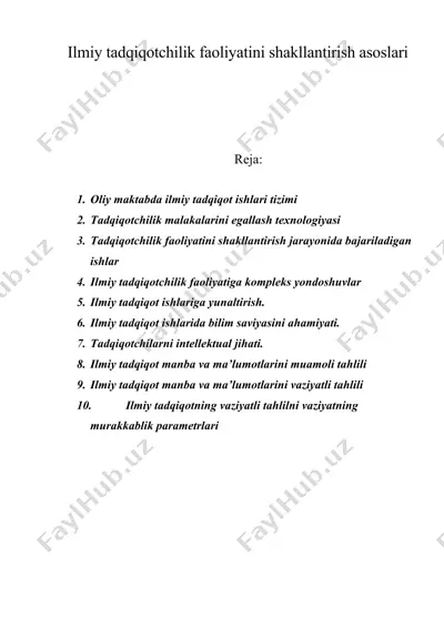 ilmiy tadqiqotchilik faoliyatini shakllantirish asoslari — DOC
