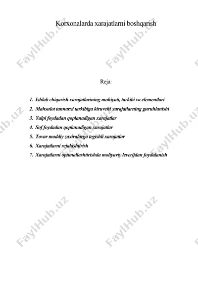 korxonalarda xarajatlarni boshqarish — DOC