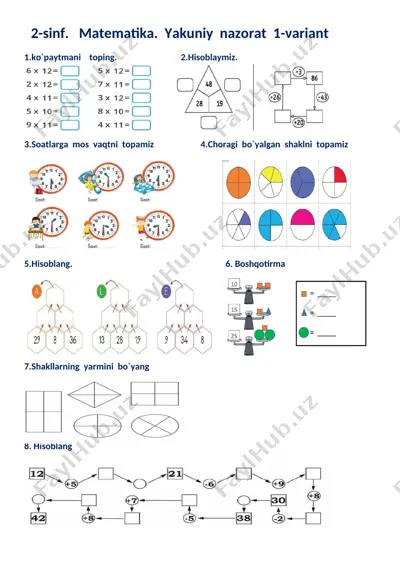2-sinf . matematika. yakuniy nazorat. — DOCX