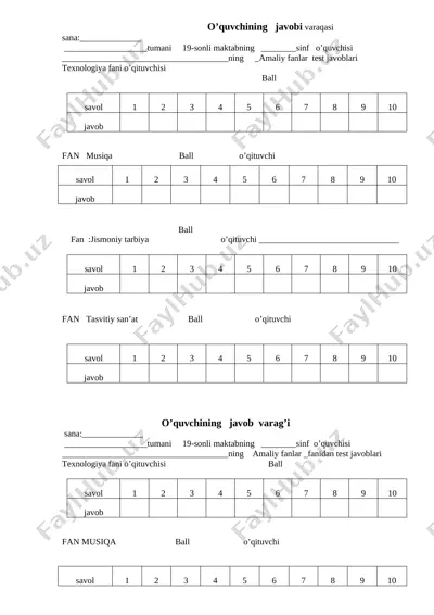 amaliy fanlar test kalit — DOCX