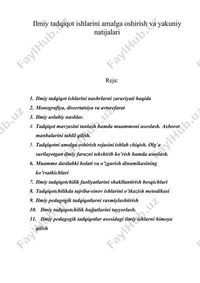 ilmiy tadqiqot ishlarini amalga oshirish va yakuniy natijalari — DOC