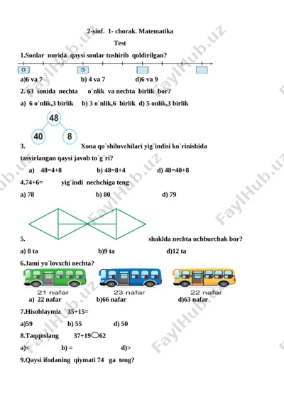 2-sinf.matematika. tanlov uchun test. — DOCX