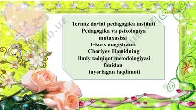 ilmiy tadqiqot yo‘nalishini tanlash va ilmiy muammo. tadqiqot olib borish jarayonini tashkil etish — PPTX