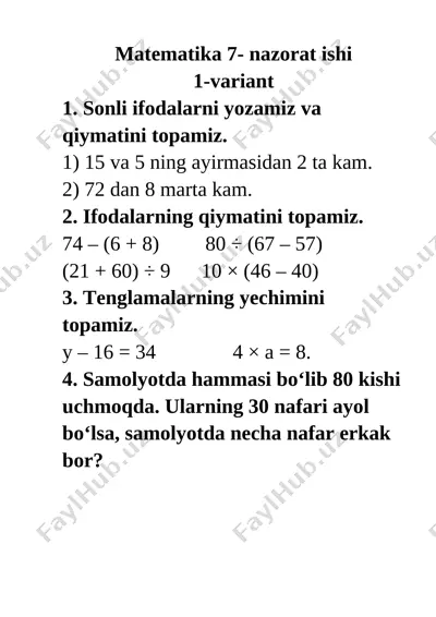 7 nazorat ishi matematika — DOCX