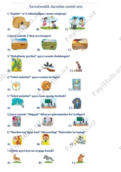 rasmli test savodxonlik — DOCX
