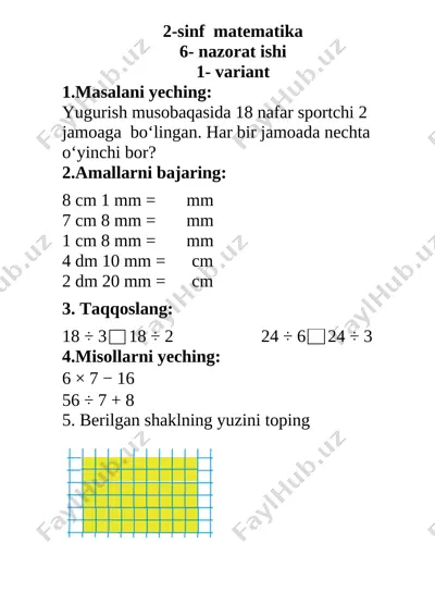 matem 6- nazorat ishi — DOCX