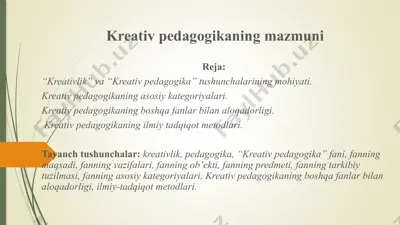 kreativ pedagogikaning mazmuni — PPTX