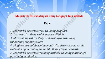 magistrlik dissertatsiyasi ilmiy tadqiqot turi sifatida — PPTX