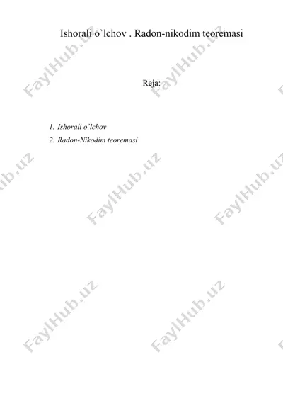 ishorali o`lchov. radon-nikodim teoremasi — DOC