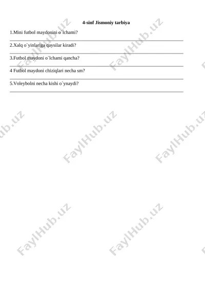 4-sinf jismoniy tarbiya monitoring savollar @e_baza_ishreja — DOCX