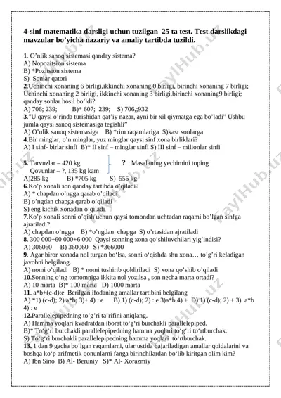 4- sinf matematika test darslikdan xtbga — DOCX