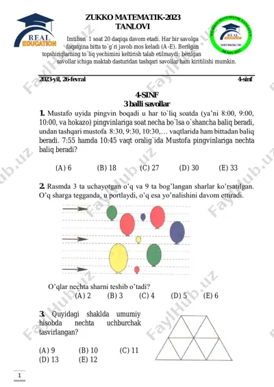 zukko matematik 4-sinf 1-variant — PDF