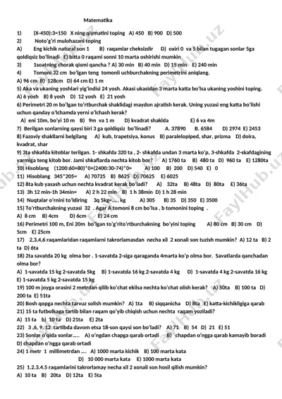 matematika 4-sinf — DOCX