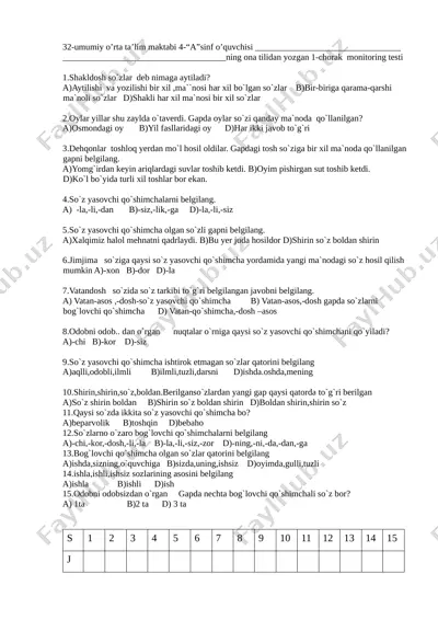 4-sinf ona tili monitoring 1-chorak — DOCX