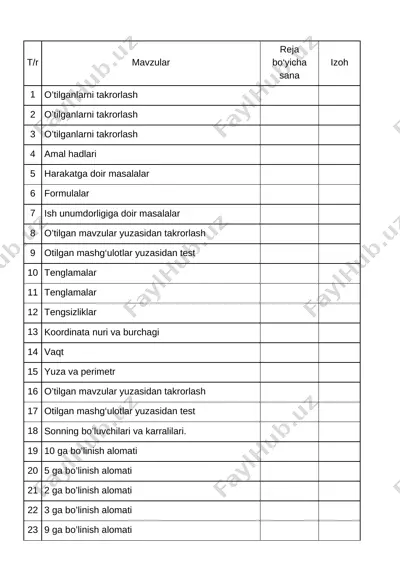matematika 4- sinf to‘garak rejasi 1 — DOCX