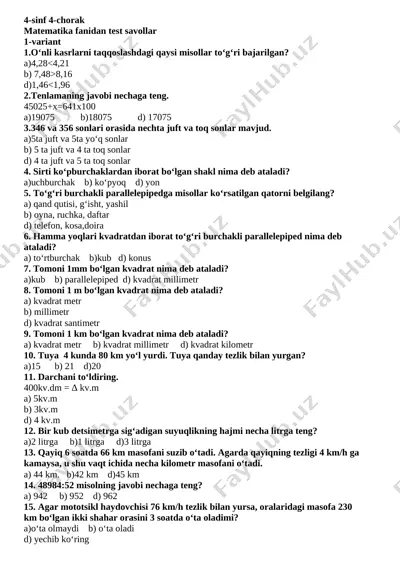 4-sinf matematika 4-chorak — DOCX