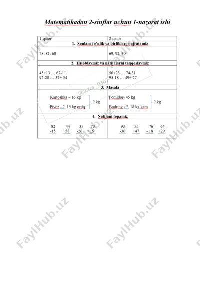 2-sinf naz ishi matem — DOCX